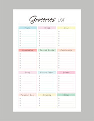 (Soft Rainbow) Meal Planner and groceries list planner. Plan you food day easily. Vector illustration