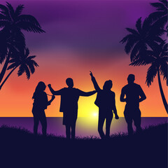 Fototapeta premium silhouettes of people on the beach