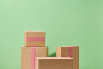 Group of goods in cardboard boxes.