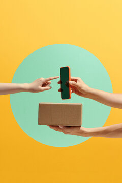 concept for delivery service, receiving package from courier