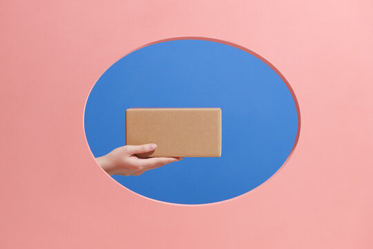 delivery man giving parcel from delivery service courier through