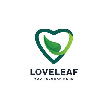 Green leaf vector icon with heart shape logo design