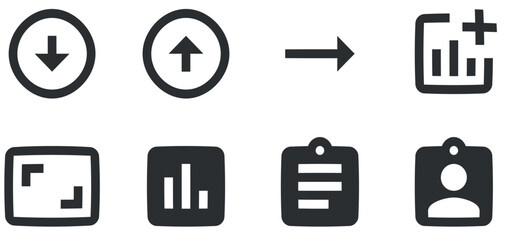 Set of 8 icons Actions. Creative business solutions icon set. Set Quality icon. Linear symbols set. Big UI icon set in a flat design. UX UI