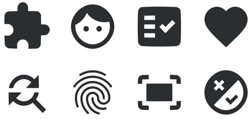 Set of 8 icons Actions. Line icons collection. Outline isolated signs. Linear symbols set. Big UI icon set in a flat design. UI and UX