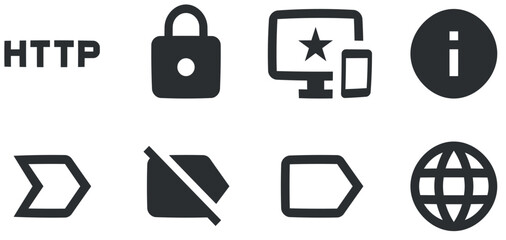 Set of 8 icons Actions. Vector illustration of thin line icons. Set Quality icon. Linear icons set. Big UI icon set in a flat design. UI and UX