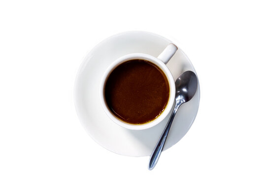 Cup of coffee with spoon over transparent background. PNG image