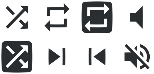 Set of 8 icons Audio and Video A set vector icons. Simple Set. Linear symbols set. Big UI icon set in a flat design. Vector illustration