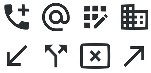 Set of 8 icons Communication. Creative business solutions icon set. Set Quality icon. Linear symbols set. Thin filled icons pack. UI and UX