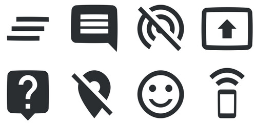 Set of 8 icons Communication. Vector illustration of thin line icons. Simple Set. for mobile and web. Big UI icon set in a flat design. UI and UX