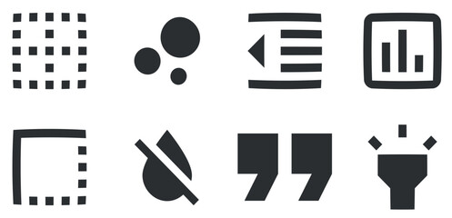 Set of 8 icons Editor. Creative business solutions icon set. Set Quality icon. for mobile and web. Big UI icon set in a flat design. Vector illustration