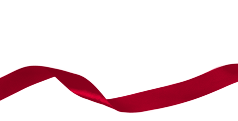Wavy red ribbon isolated on transparent background, PNG image.	
