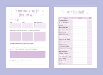 Happy checklist and 10 mins to find joy in the moment planner. 