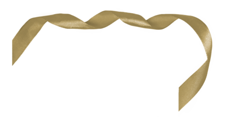 golden ribbon with swirl shape on transparent background, PNG image.	