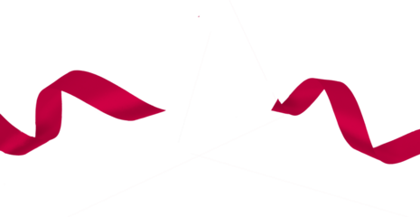 two red ribbon isolated on transparent background, PNG image.	
