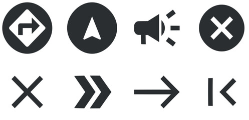 Set of 8 icons Navigation. A set vector icons. Simple Set. Linear icons set. Big UI icon set in a flat design. UI and UX