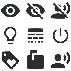 Set of 9 icons Actions. Vector illustration of thin line icons. Set Quality icon. for mobile and web. Thin filled icons pack. UI and UX