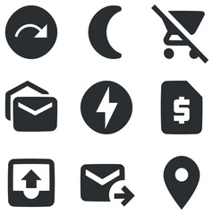 Set of 9 icons Actions. A set vector icons. modern trend in the style. Linear symbols set. Thin filled icons pack. Vector illustration