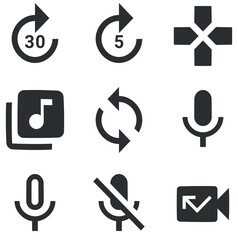 Set of 9 icons Audio and Video. Line icons collection. Set Quality icon. Linear icons set. Big UI icon set in a flat design. Vector illustration