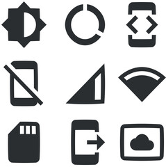 Set of 9 icons Device. A set vector icons. Outline isolated signs. for mobile and web. Thin filled icons pack. UX UI