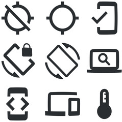 Set of 9 icons Device. A set vector icons. modern trend in the style. for mobile and web. Thin filled icons pack. Vector illustration