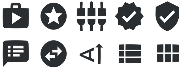 Set of 10 icons Actions. Vector illustration of thin line icons. Simple Set. Linear symbols set. Thin filled icons pack. UI and UX
