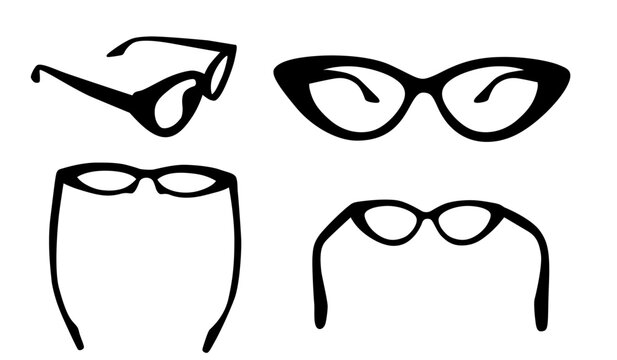Silhouette set of cat eye glasses, eye glasses in flat vector.	