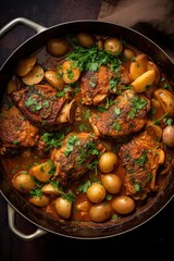 Lamb chops with potatoes and vegetables. Generative AI