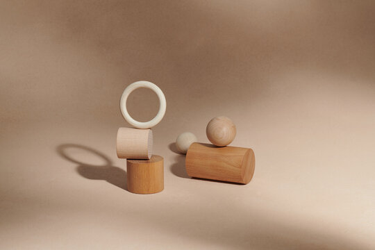 Abstract background with geometric forms and podiums in pastel