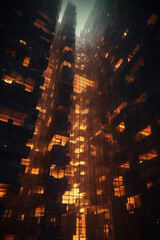 Obraz premium city lights in the night int he midst of tall skyscrapers, generative art.