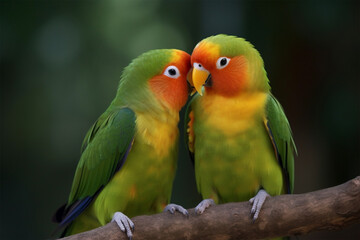 Fototapeta na wymiar Lovebird Kiss Generative AI