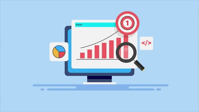SEO ranking goes high with rocket speed, website traffic graph increase, Targeting search engine user data analytics on computer screen, video animation.