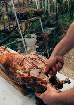 Cutting and chopping homemade lamb