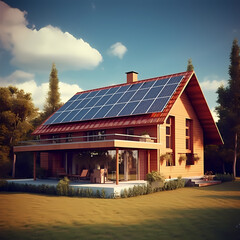 Solar Panel House. Generative AI