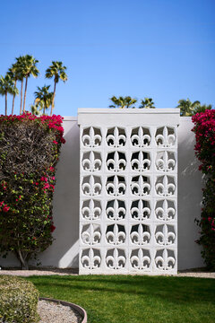 Classic Flyer De Lis Breeze Block Wall of Mid Century Modern Home 