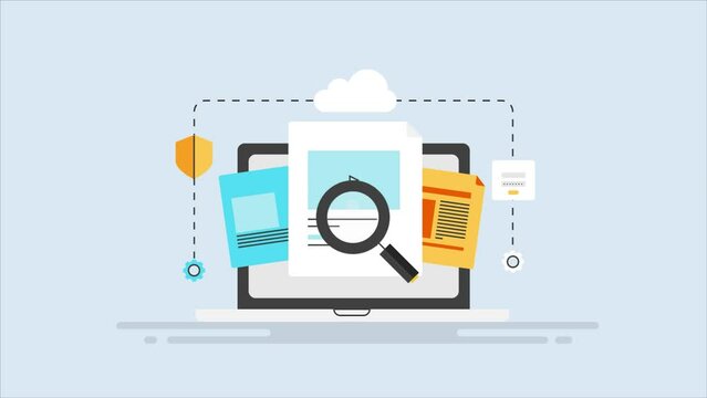 Cloud based solution protecting digital document stored online from authorised access, encrypted cloud document security cyber technology concept, video animation.