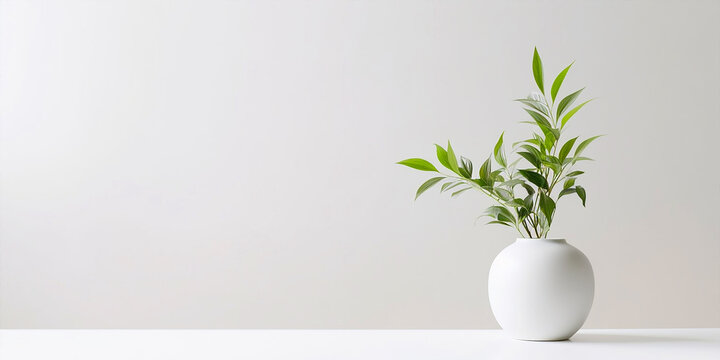 a plant sits in a white vase on a white background.Generative AI	