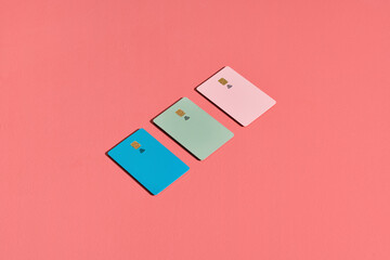 Credit cards on pink background