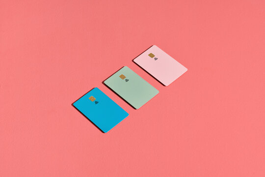 Credit cards on pink background