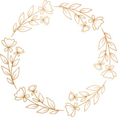Obraz premium Elegant gold circle floral frame for wedding invitation, engagement invitation, greeting card, or monogram logo design