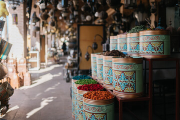 Floral buckets in Moroccan market