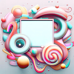 Abstract design of a frame with Various candies and lollipops around it with Generative AI.