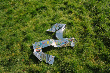 Shiny decoration for birthday party  on a green lawn