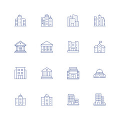Fototapeta Building line icon set on transparent background with editable stroke. Containing buildings, college, company, school, condominium, courthouse, department, dome of the rock, headquarter, headquarters. obraz