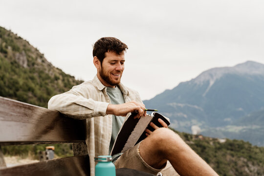 Man write on notebook