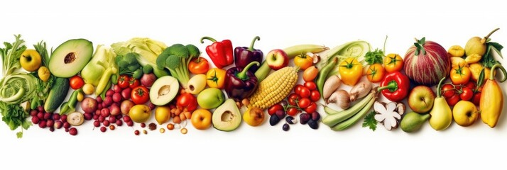 Assortment of fresh vegetables. Food background with assortment of fresh organic vegetables. Fresh vegetables. wide banner. Generative AI