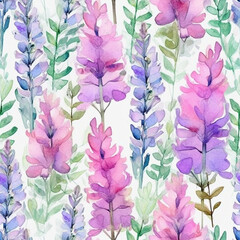 pattern_design_flower_pencil_watercolor_Delphinium_pink_AI