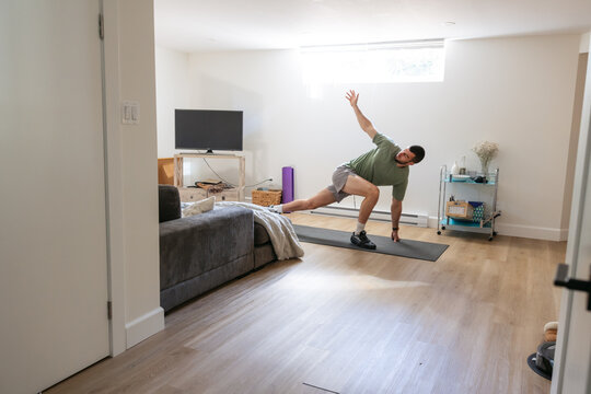 Push ups in the living room.