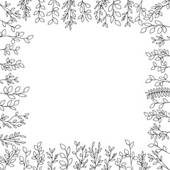 ベクター。草木のイラストセットと背景。草木のベクターイラストフレーム。Vector. Grass and trees illustration set and background. Vector illustration frame of grass and trees.