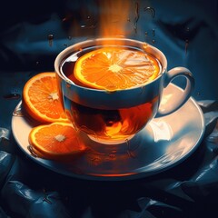 hot tea with slices of orange Generative Ai