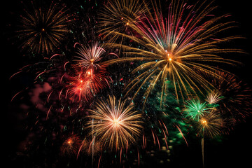 Obraz premium fireworks with black background in full view fireworks in bright colors